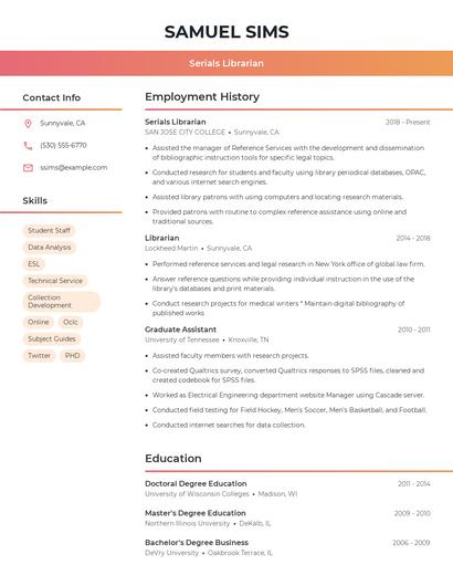 Serials Librarian Resume