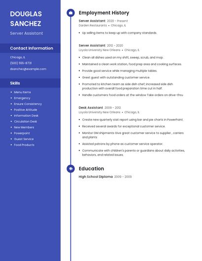 Server Assistant Resume