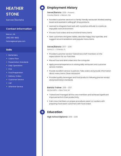 Server/Barista Resume