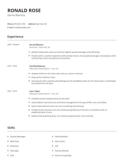 Server/Barista Resume