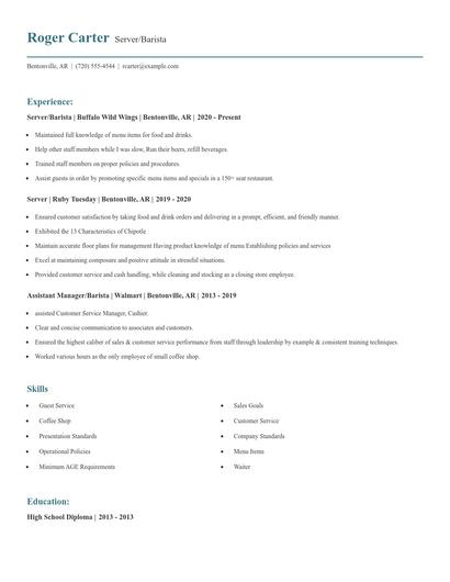 Server/Barista Resume