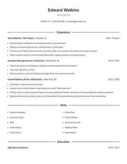 Server/Barista Resume