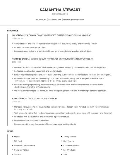 Server/Barista Resume