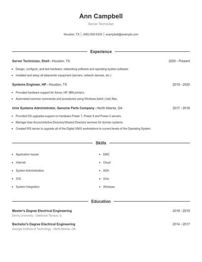 Server Technician Resume