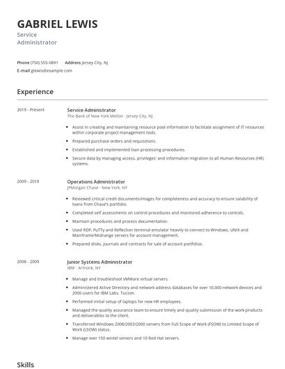 Service Administrator Resume