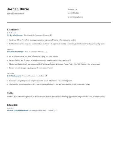 Service Administrator Resume