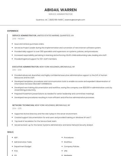 Service Administrator Resume