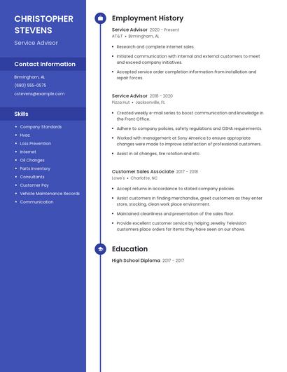 Service Advisor Resume