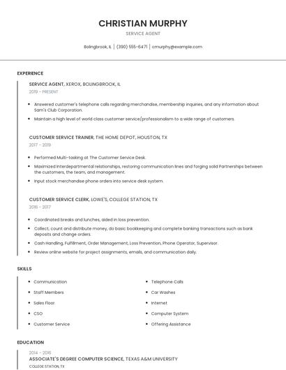 Service Agent Resume
