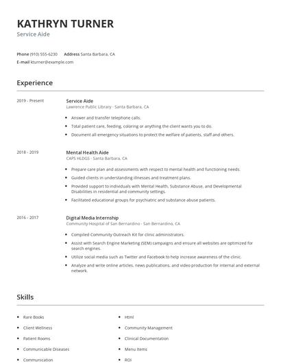 Service Aide Resume