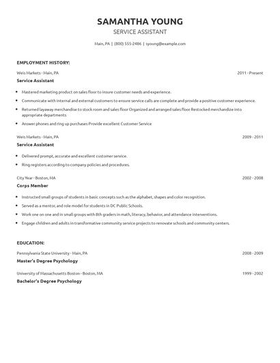 Service Assistant Resume