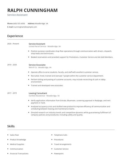 Service Assistant Resume