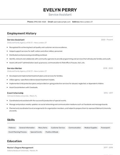 Service Assistant Resume