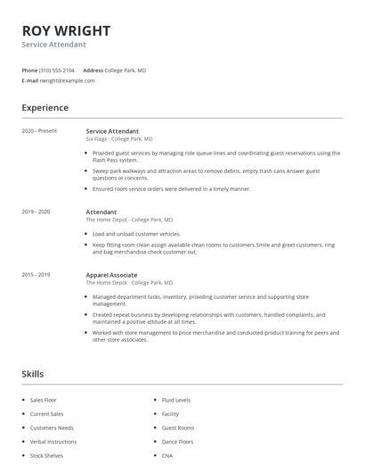 Service Attendant Resume