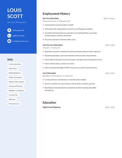 Service Attendant Resume