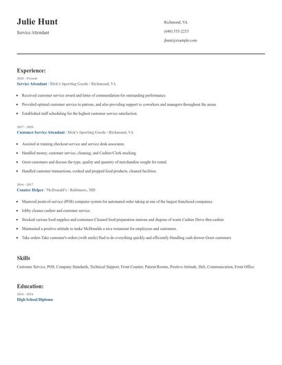 Service Attendant Resume