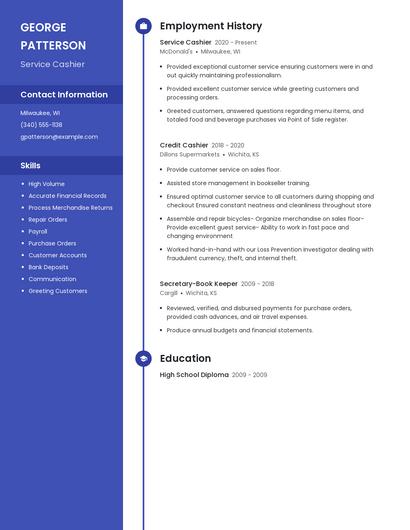 Service Cashier Resume
