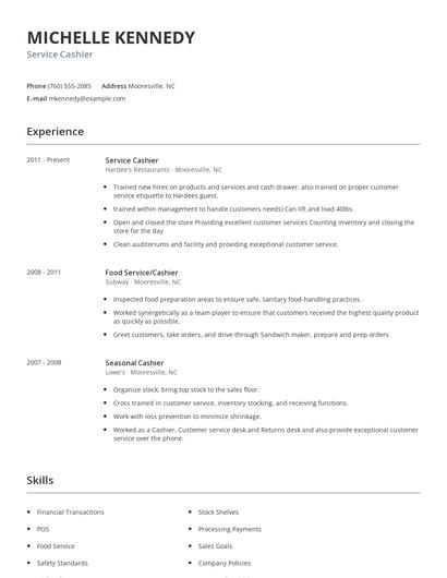Service Cashier Resume