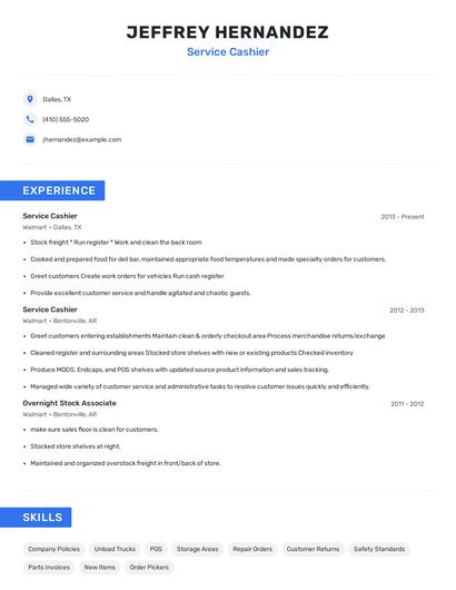 Service Cashier Resume