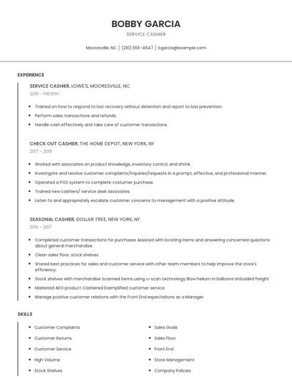 Service Cashier Resume