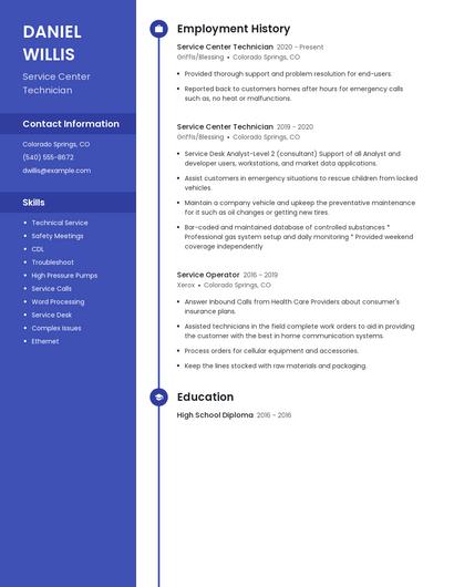 Service Center Technician Resume