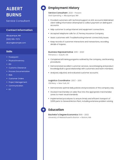 Service Consultant Resume