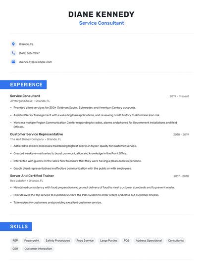 Service Consultant Resume