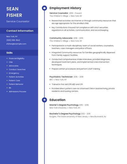 Service Counselor Resume