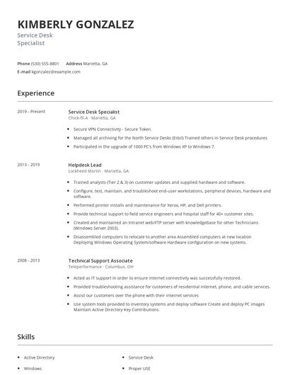 Service Desk Specialist Resume