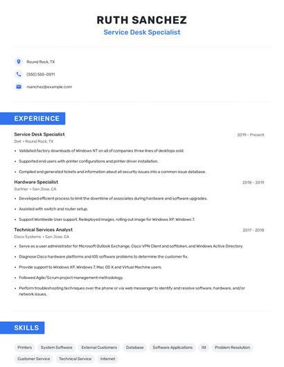 Service Desk Specialist Resume