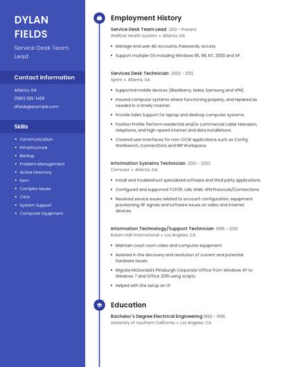 Service Desk Team Lead Resume