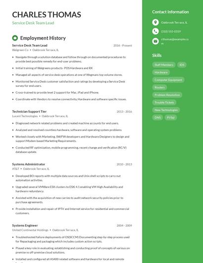 Service Desk Team Lead Resume