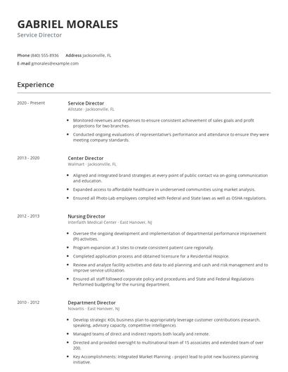 Service Director Resume