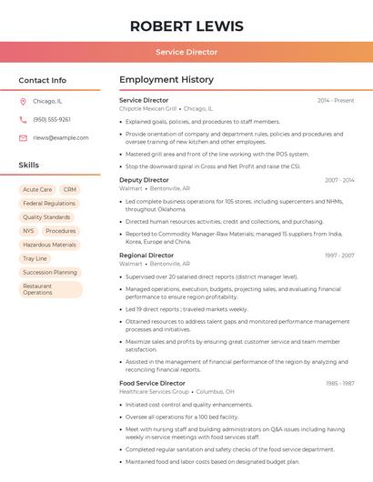 Service Director Resume