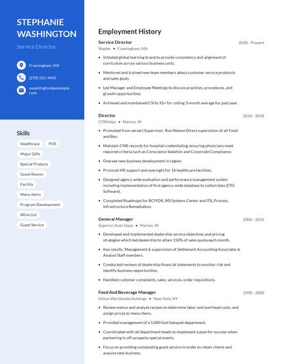 Service Director Resume