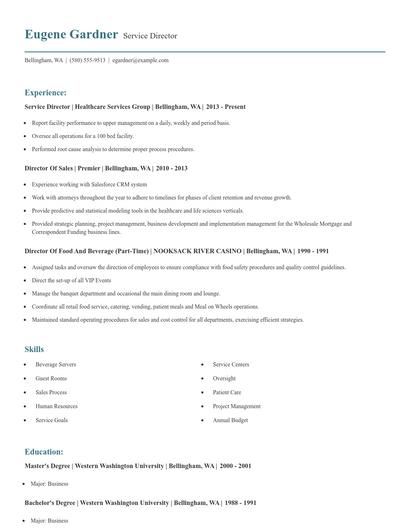 Service Director Resume