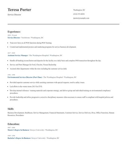 Service Director Resume