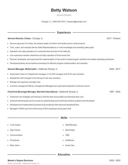 Service Director Resume