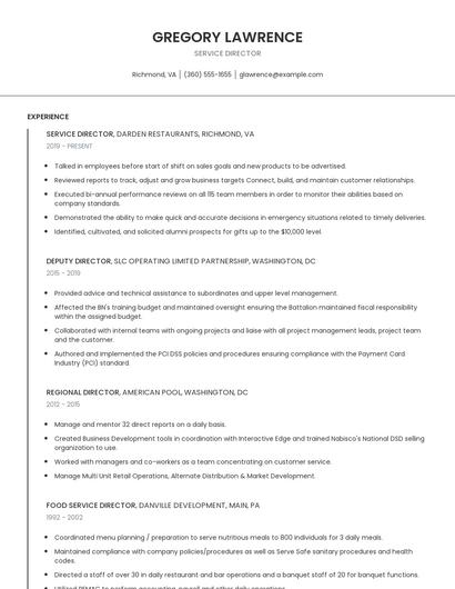 Service Director Resume