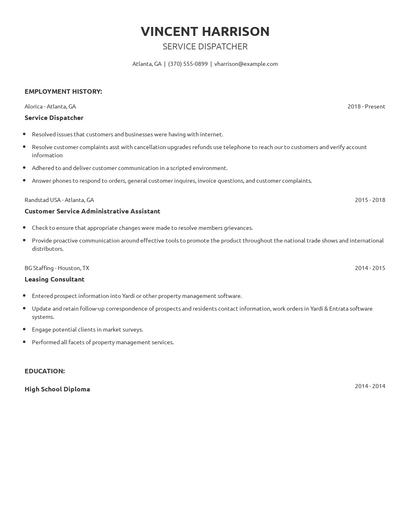 Service Dispatcher Resume