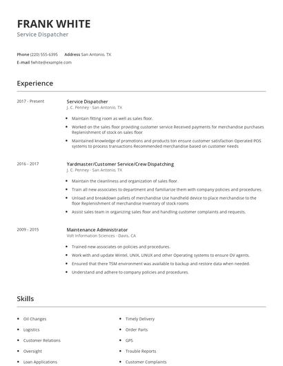 Service Dispatcher Resume