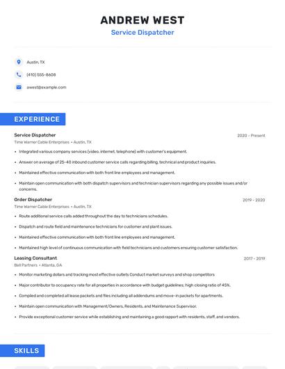 Service Dispatcher Resume