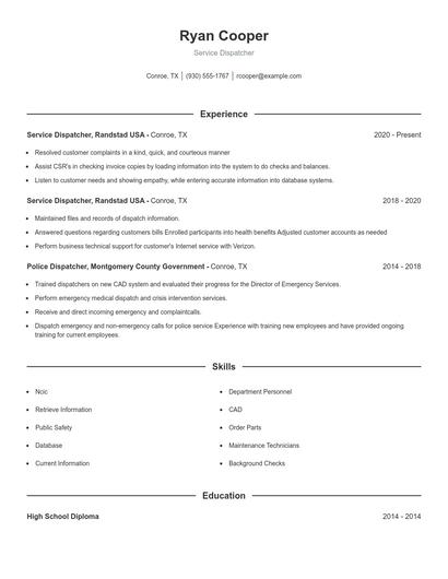 Service Dispatcher Resume