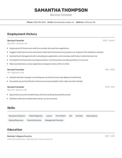 Service Forester Resume