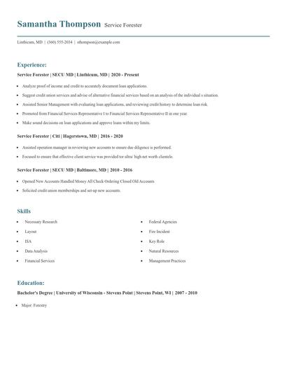 Service Forester Resume