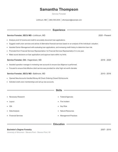 Service Forester Resume