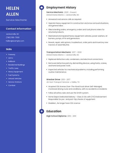 Service Mechanic Resume