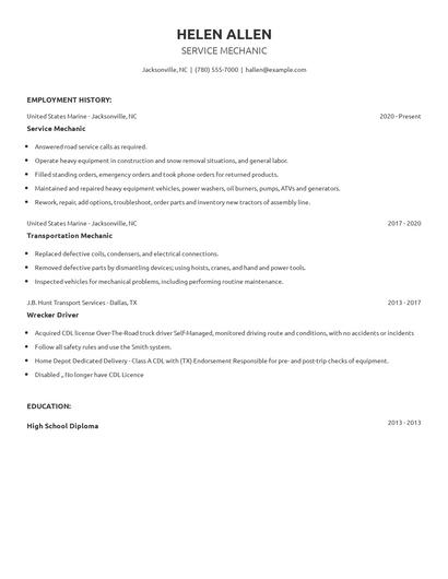 Service Mechanic Resume