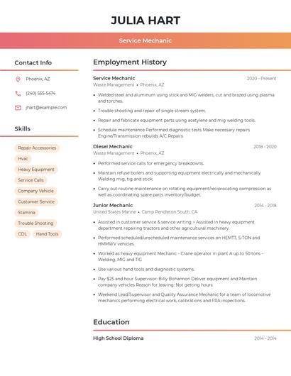 Service Mechanic Resume