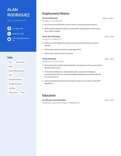 Service Mechanic Resume